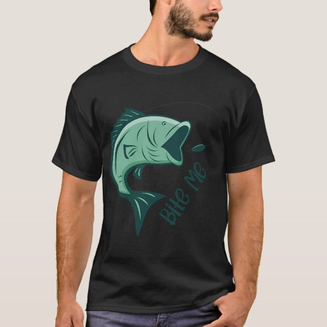 Bita mig - Rolligt fiske T Shirt (Framsida)