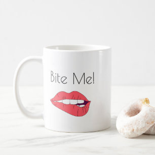 Bita mig! Rosa Biting Läppar Line Art Illustrati Kaffemugg