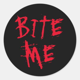 Bita mig rött blodtypografi roligt Halloween party Runt Klistermärke