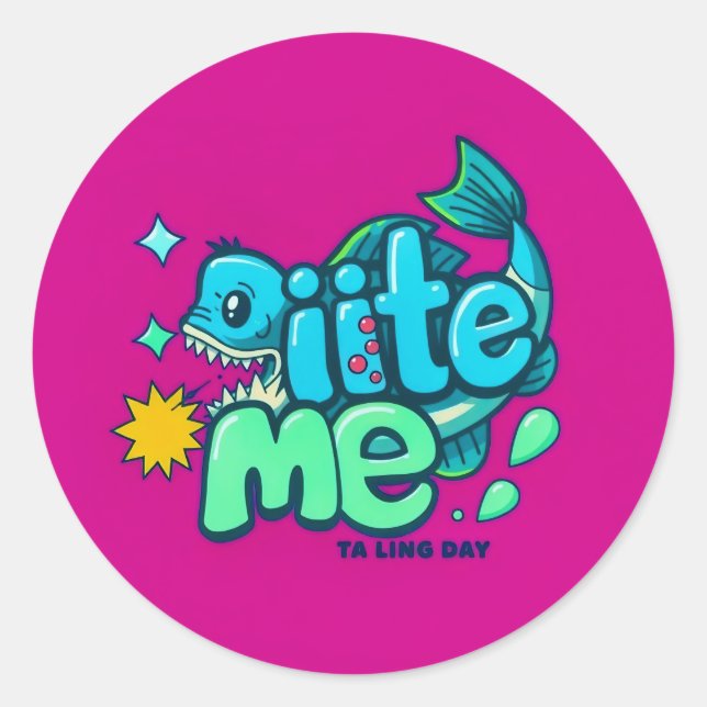 Bita mig! runt klistermärke (Framsida)