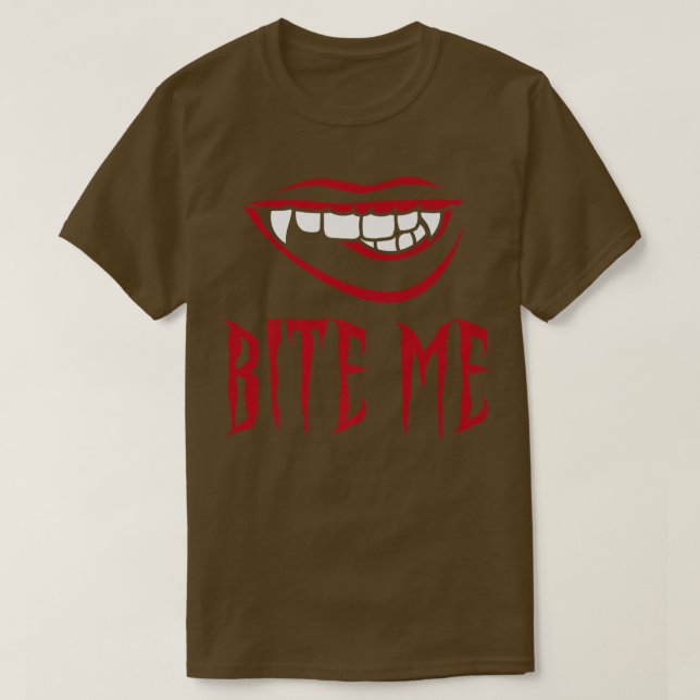 Bita mig Vampire Teeth Costume för Halloween T Shirt (Design framsida)