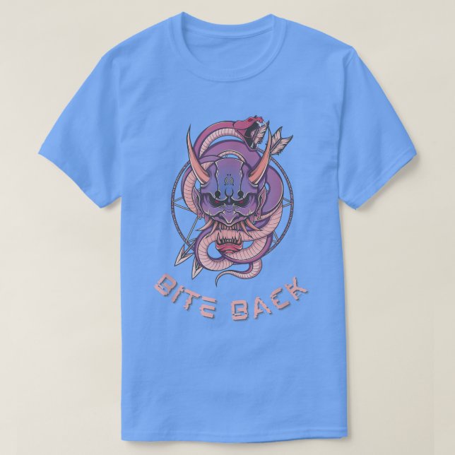Bita Tillbaka Oni Japansk demon Biting a Snake T Shirt (Design framsida)