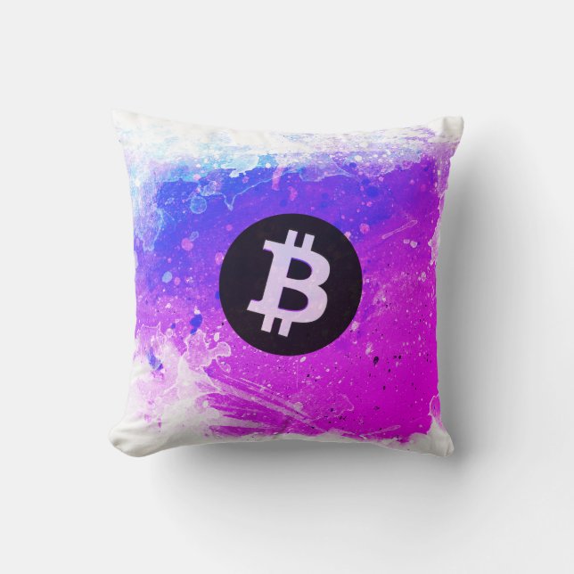 Bitcoin Akvarell (stil 6 - Miami Beach) Kudde (Framsida)