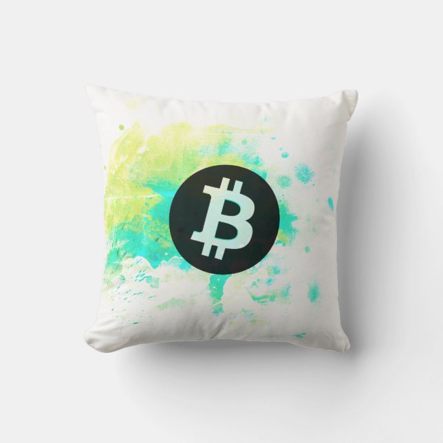 Bitcoin Akvarell (Stil 7 - Stacka Sats) Kudde (Framsida)
