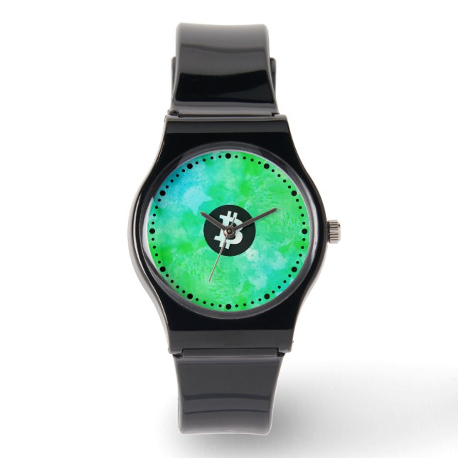Bitcoin Akvarell (Stil $ - Green Day) Armbandsur (Framsida)