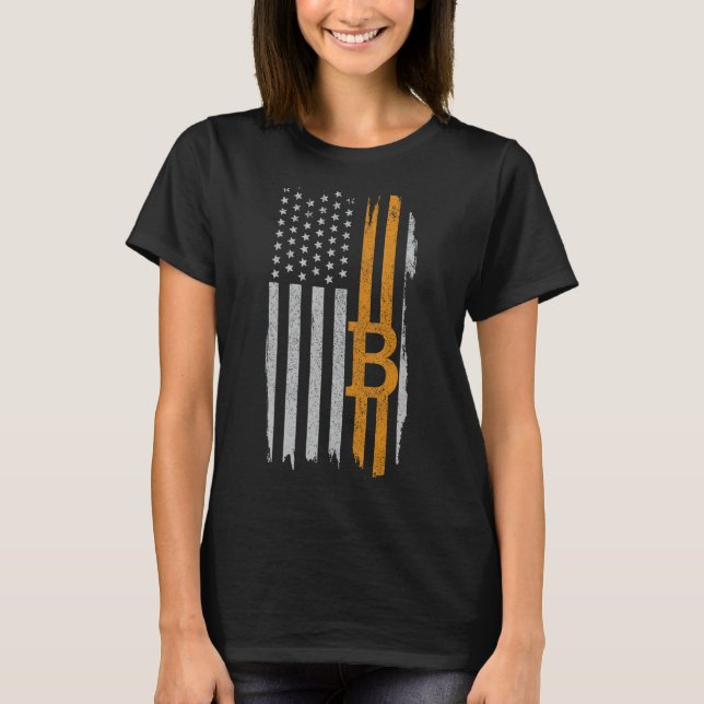 Bitcoin American Flagga Patriotic Cryptocurrency H T Shirt (Framsida)