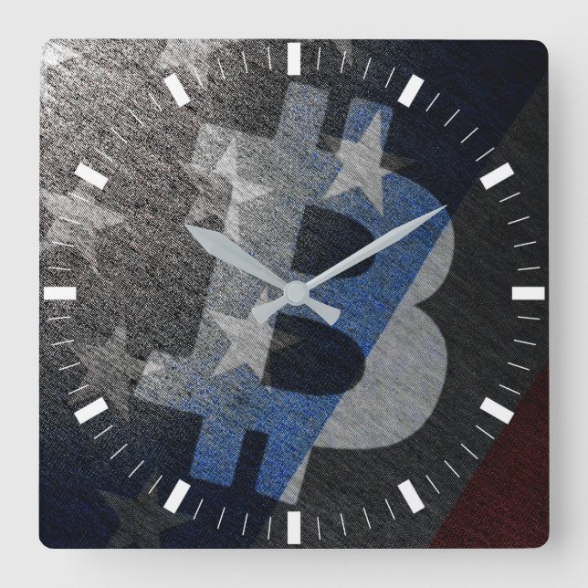 Bitcoin Amerika ₿ Fyrkantig Klocka (Framsida)