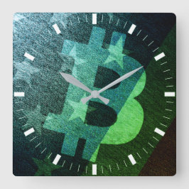 Bitcoin Amerika ₿ (Grön) Fyrkantig Klocka