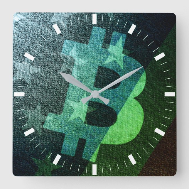 Bitcoin Amerika ₿ (Grön) Fyrkantig Klocka (Framsida)
