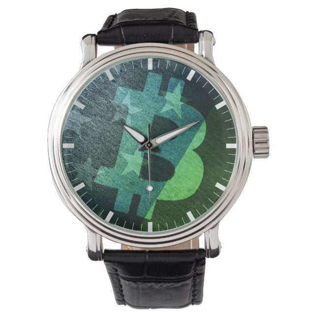 Bitcoin Amerika ₿  (Grön) Watch Armbandsur (Framsida)
