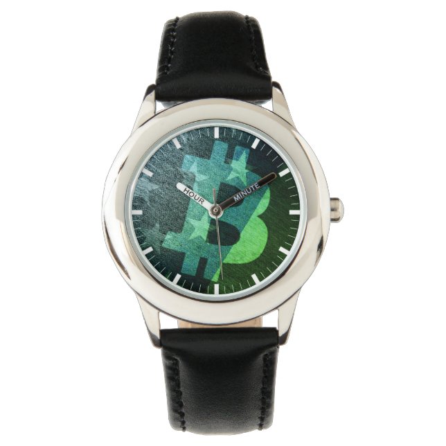 Bitcoin Amerika ₿  (Grön) Watch Armbandsur (Framsida)