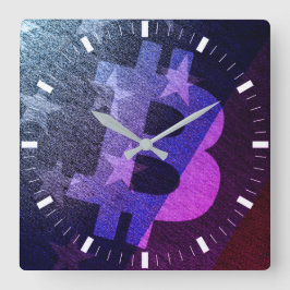 Bitcoin Amerika ₿ (Neon) Fyrkantig Klocka