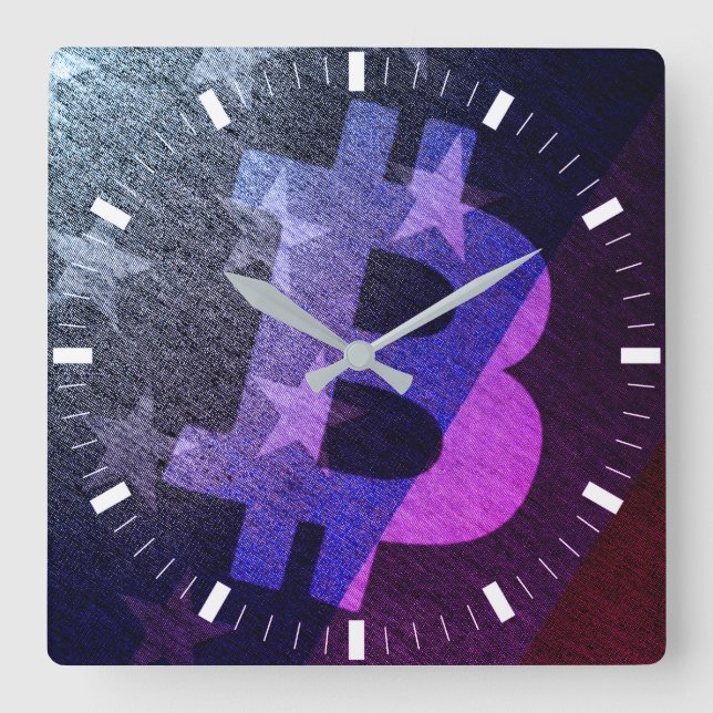 Bitcoin Amerika ₿ (Neon) Fyrkantig Klocka (Framsida)