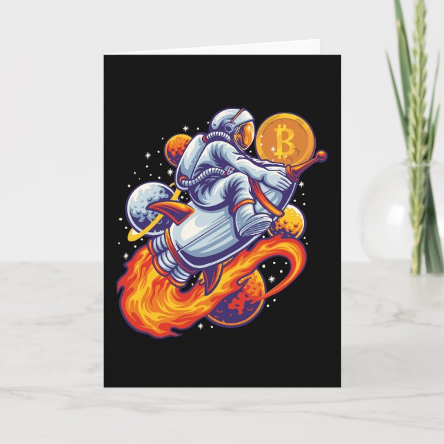 Bitcoin Astronaut till måne - BTC Crypto Qr-kod Tack Kort (Framsida)