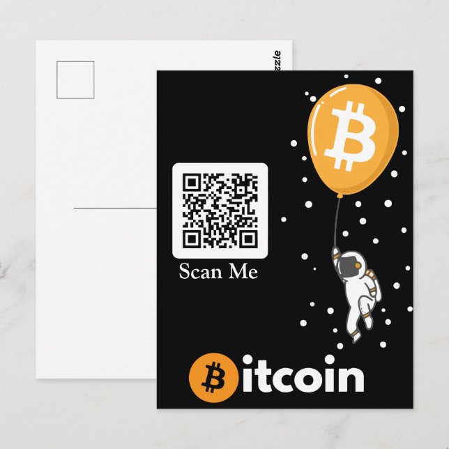 Bitcoin Astronaut till måne - Btc Qr-kod Crypto Vykort (Fram/baksida)