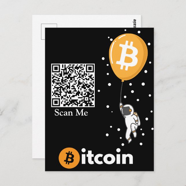 Bitcoin Astronaut till måne - Btc Qr-kod Crypto Vykort (Fram/baksida)