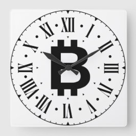 Bitcoin B Bold Roman Numeral Wall Clock Fyrkantig Klocka