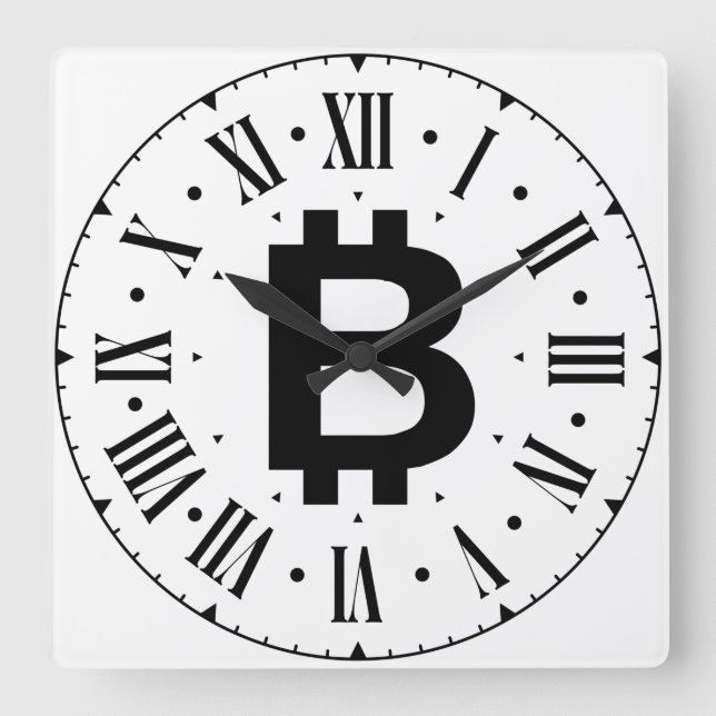Bitcoin B Bold Roman Numeral Wall Clock Fyrkantig Klocka (Framsida)