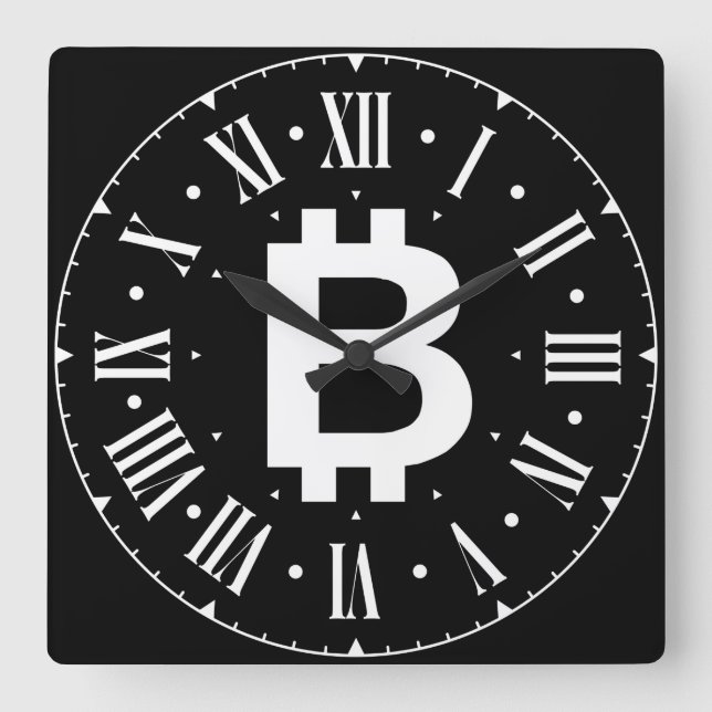 Bitcoin B Cool Roman Numeral Wall Clock Fyrkantig Klocka (Framsida)