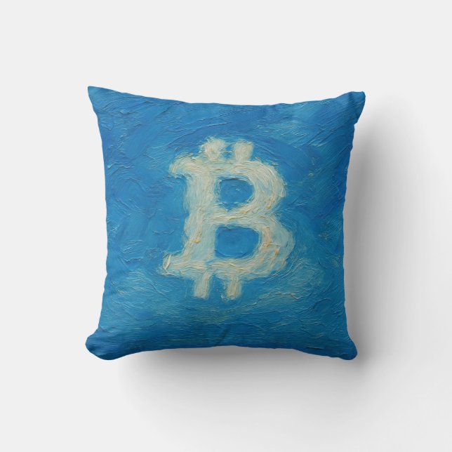 Bitcoin Blå Himmel (Olja, Stil: 2) Kudde (Framsida)