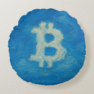 Bitcoin Blue Sky (Oil, Style: 2) Rund Kudde