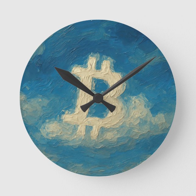 Bitcoin Blue Sky (Oil, Style: 3) Rund Klocka (Framsida)