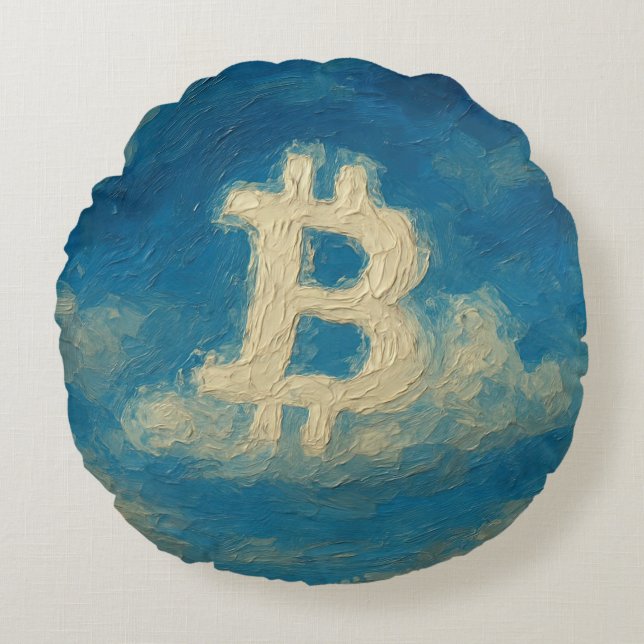 Bitcoin Blue Sky (Oil, Style: 3) Rund Kudde (Framsidan)