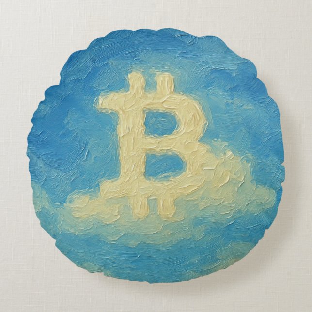 Bitcoin Blue Sky (Oil, Style: 4) Rund Kudde (Framsidan)