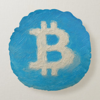 Bitcoin Blue Sky (olja, stil: 1) Rund Kudde