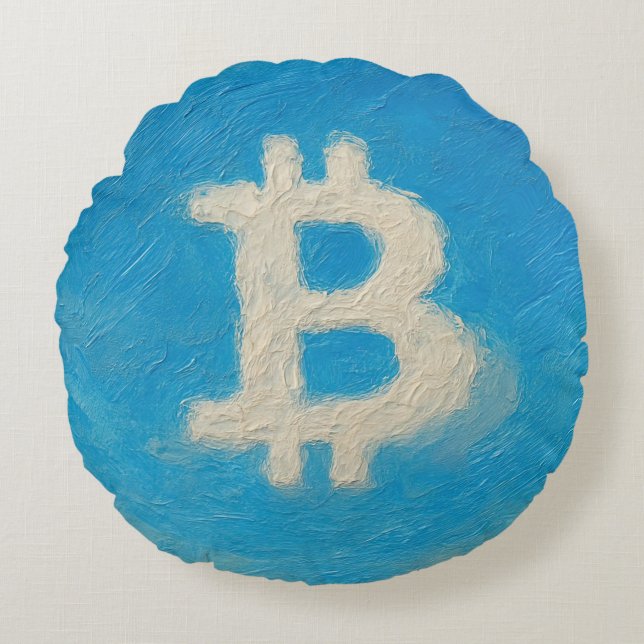 Bitcoin Blue Sky (olja, stil: 1) Rund Kudde (Framsidan)