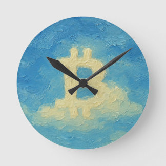 Bitcoin Blue Sky (olja, stil: 4) Rund Klocka