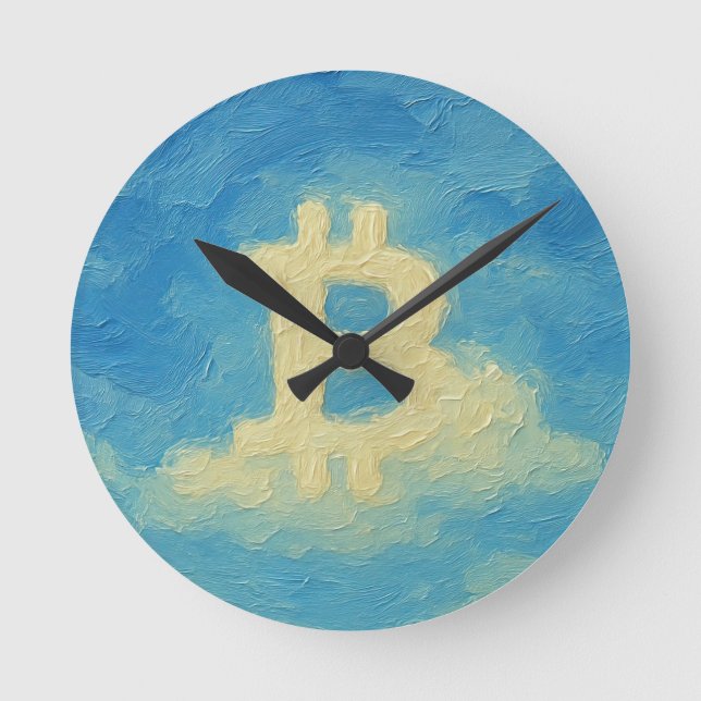 Bitcoin Blue Sky (olja, stil: 4) Rund Klocka (Framsida)