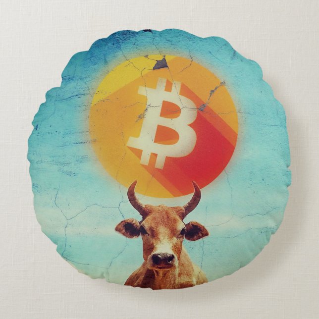 Bitcoin Bold Bull Rund Kudde (Framsidan)