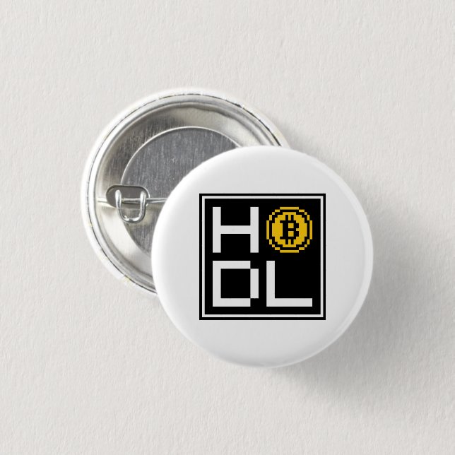 Bitcoin BTC 8-Bit fyrkantig HODL | Knapp (Framsida & baksida)