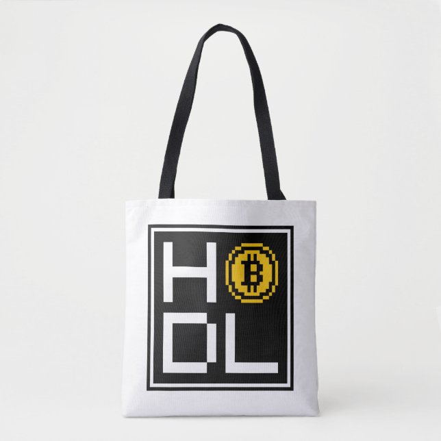 Bitcoin BTC 8-Bit Square HODL | Tote Bag Tygkasse (Framsida)