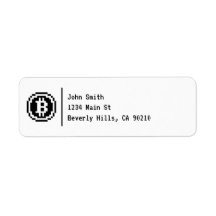 Bitcoin BTC 8-bitars svart Logotyp | Etikett