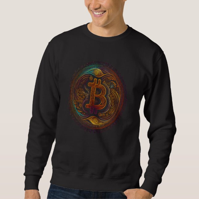 Bitcoin BTC Ar Crypto Miner Trader Mandala Graphic Lång Ärmad Tröja (Framsida)