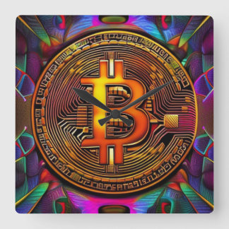 Bitcoin BTC Cryptocurrency Art Fyrkantig Klocka