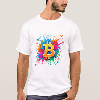 Bitcoin BTC Cryptocurrency logotyp Färg Stänk T Shirt