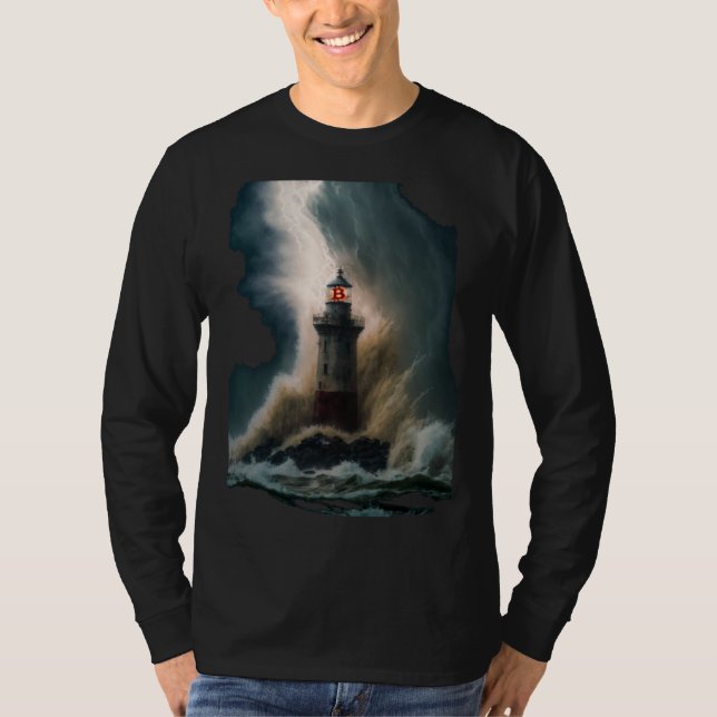 Bitcoin BTC Lighthouse Nautical Hard Money Ocean L T Shirt (Framsida)