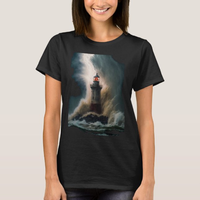 Bitcoin BTC Lighthouse Nautical Hard Money Ocean L T Shirt (Framsida)