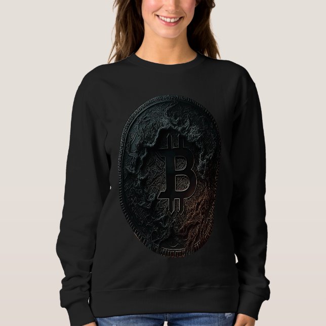Bitcoin Coin Crypto Illustration Dark Black T Shirt (Framsida)