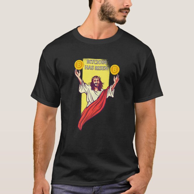 Bitcoin Crypto Har Stigit  Kryptovaluta Jesus T Shirt (Framsida)
