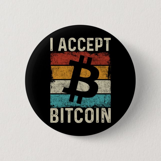 Bitcoin Crypto I Acceptera Bitcoin Retro-Vintage Knapp (Framsida)