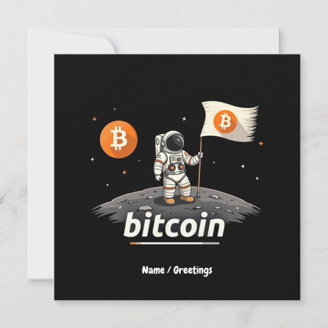 Bitcoin Crypto Måne Astronaut Design BTC Inbjudningar (Framsida)