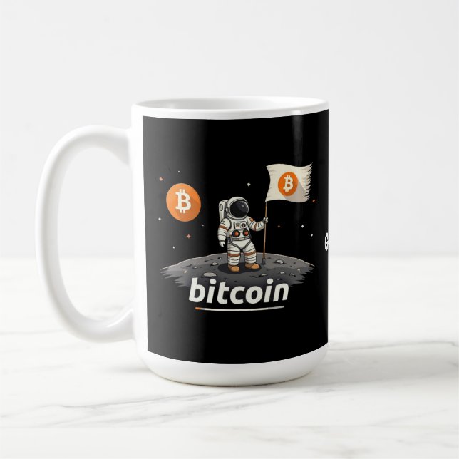 Bitcoin Crypto Måne Astronaut Design BTC Kaffemugg (Vänster)