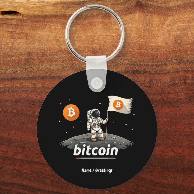 Bitcoin Crypto Måne Astronaut Design BTC Nyckelring (Framsida)