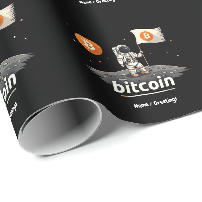 Bitcoin Crypto Måne Astronaut Design BTC Presentpapper (Rullad Hörn)