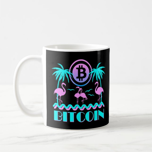 Bitcoin Crypto Retro 80s Flamingo Kaffemugg (Vänster)