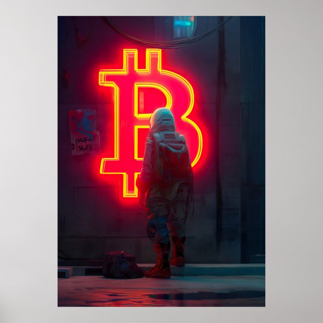 Bitcoin Cyber City Neon Symbol Poster (Framsidan)